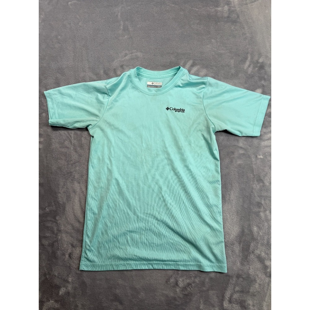 Columbia PFG Boys M 10/12 Light Blue Performance Fishing Gear Graphic T Shirt